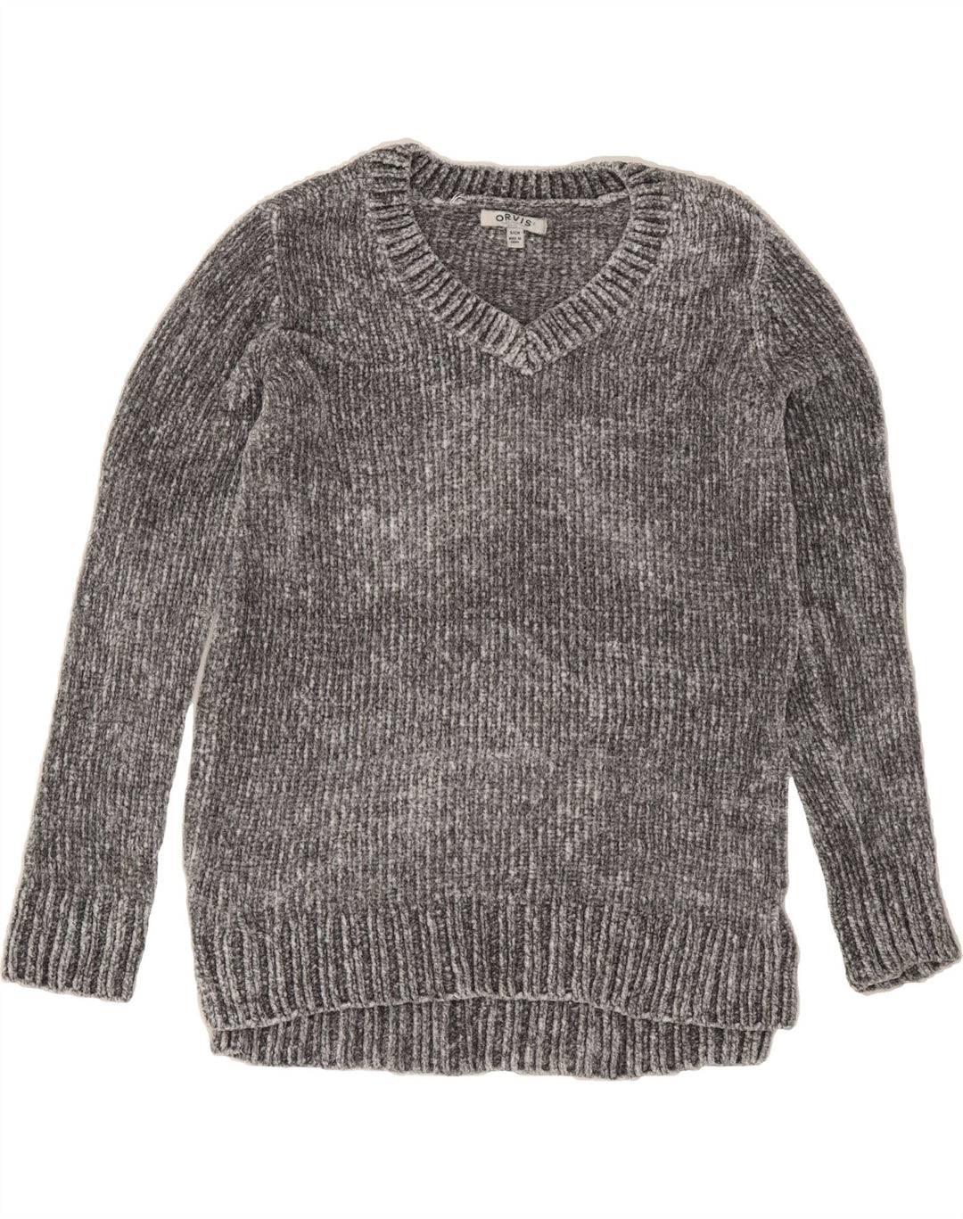 ORVIS Womens Velour Oversized V-Neck Jumper Sweater UK 10 Small Grey Vintage Orvis and Second-Hand Orvis from Messina Hembry 