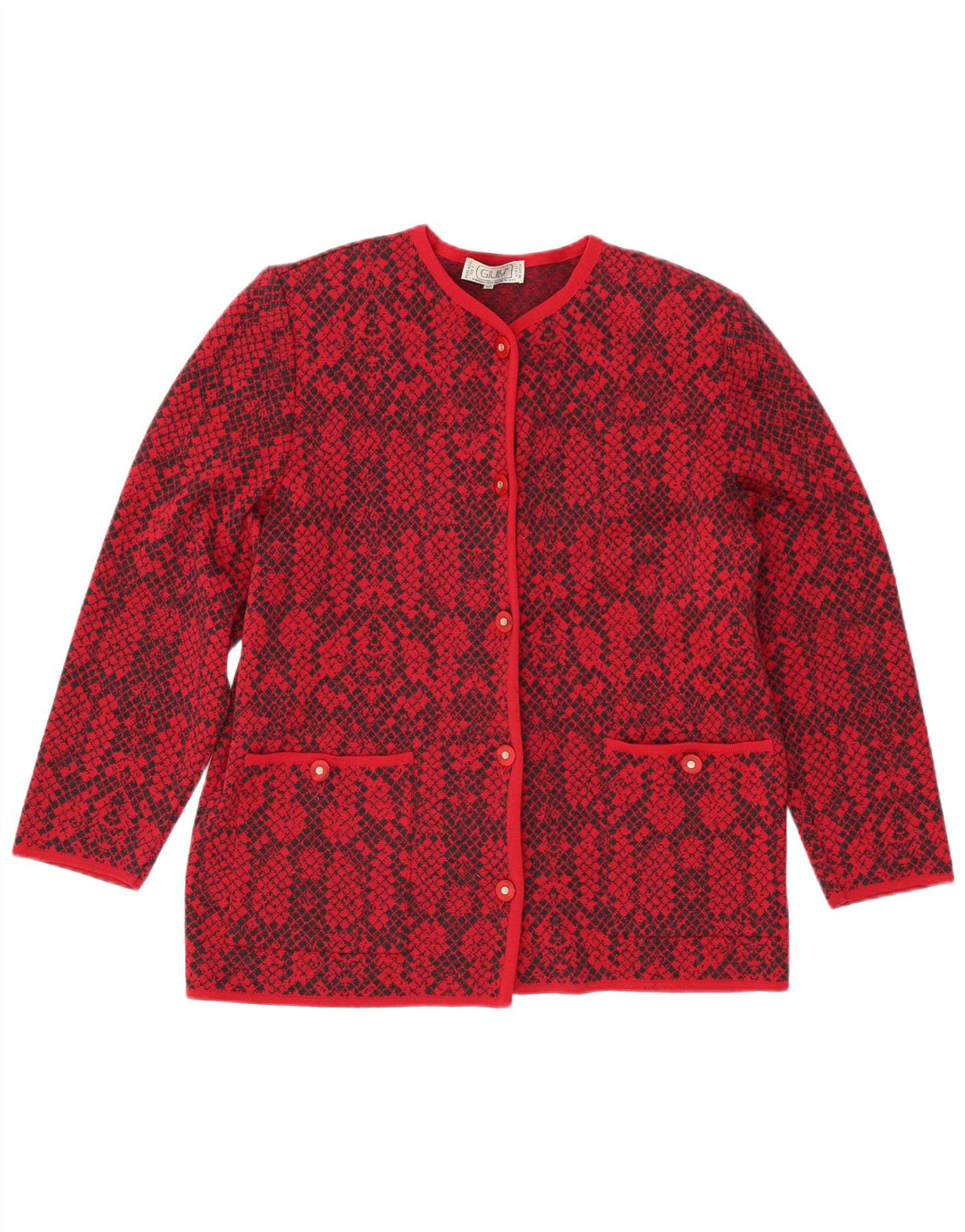 Giuly Damen Strickjacke IT 48 XL Rote Fair-Isle-Wolle