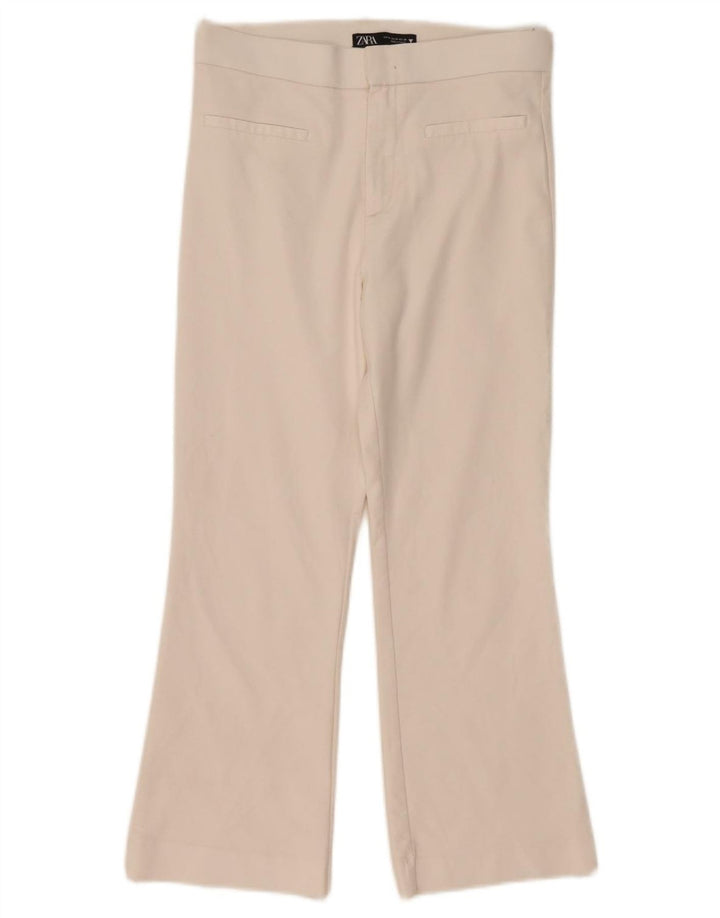 Zara Damen Bootcut-Hose, mittelgroß, W29, L25, weiße Baumwolle