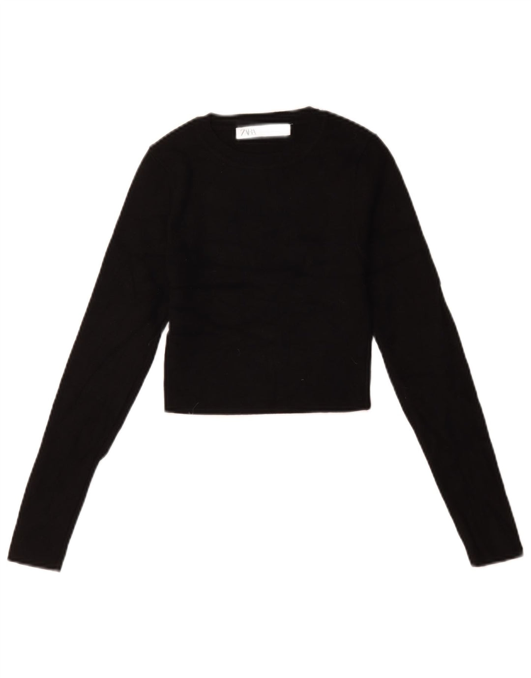 Zara Damen Crop Oversized Top Langarm UK 10 Small Schwarze Viskose