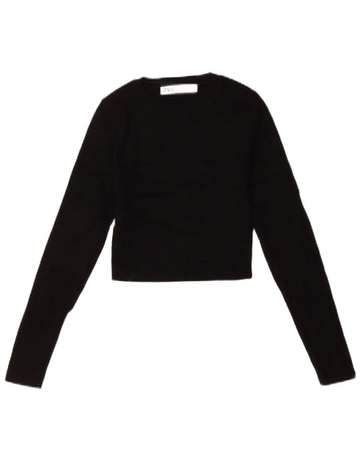 Zara Damen Crop Oversized Top Langarm UK 10 Small Schwarze Viskose
