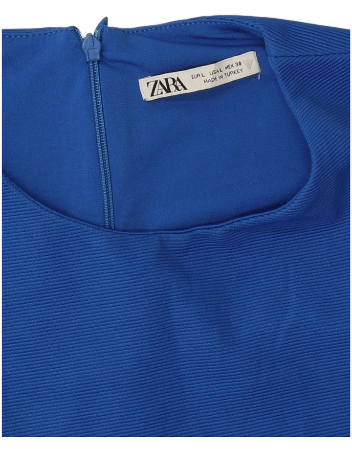 Zara Damen Crop Ärmelloses Blusenoberteil UK 14 Large Blau Polyester