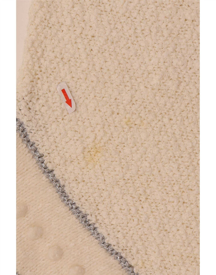 Madeleine Damen-Pullover mit V-Ausschnitt, EU 36/38, klein, weiß gestreift
