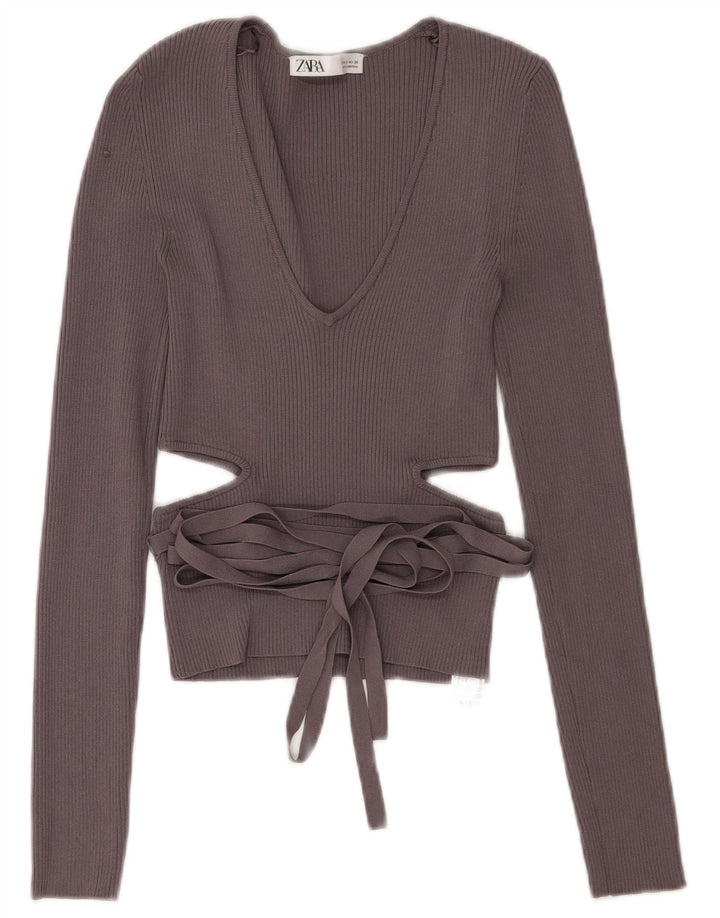 Zara Damen Cut-Out Crop Top UK 10 Small Graue Viskose