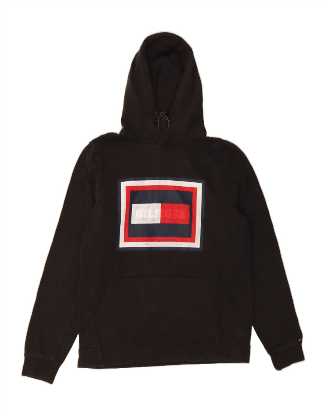 TOMMY HILFIGER Mens Graphic Hoodie Jumper Medium Black Cotton Vintage Tommy Hilfiger and Second-Hand Tommy Hilfiger from Messina Hembry 
