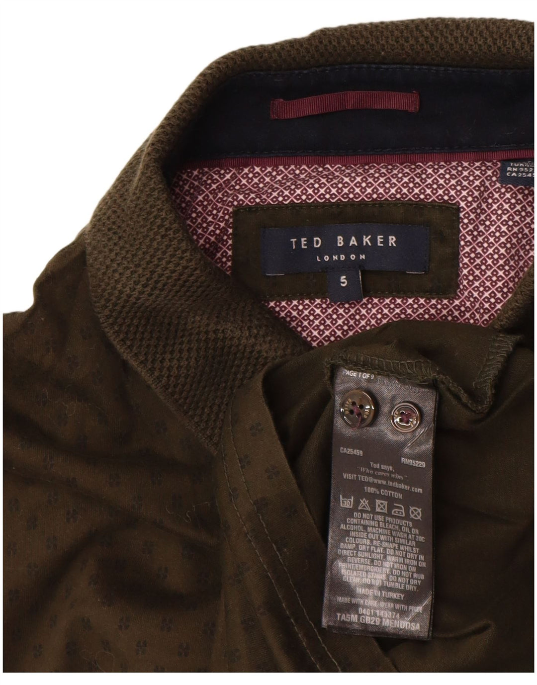 Ted Baker Herren-Poloshirt, Größe 5, XL, khakifarbene gepunktete Baumwolle