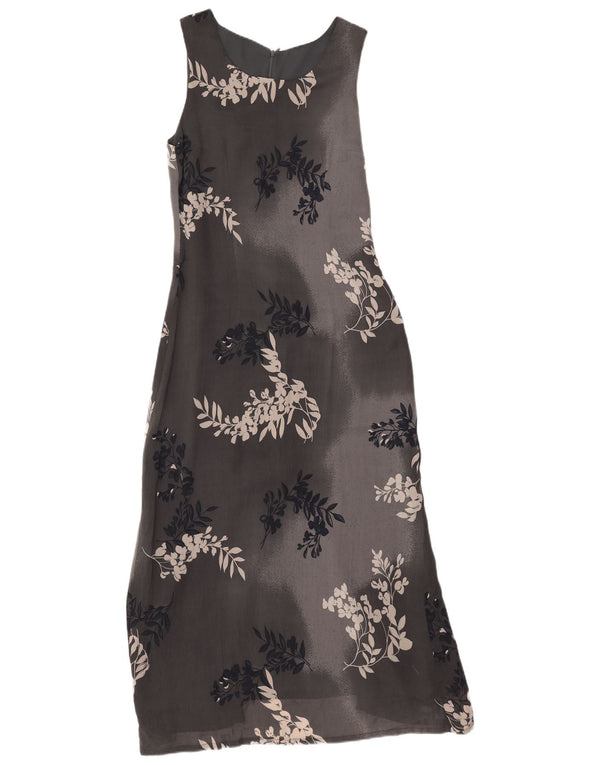 Vintage Damen Ärmelloses Maxikleid UK 12 Mittelgrau geblümt