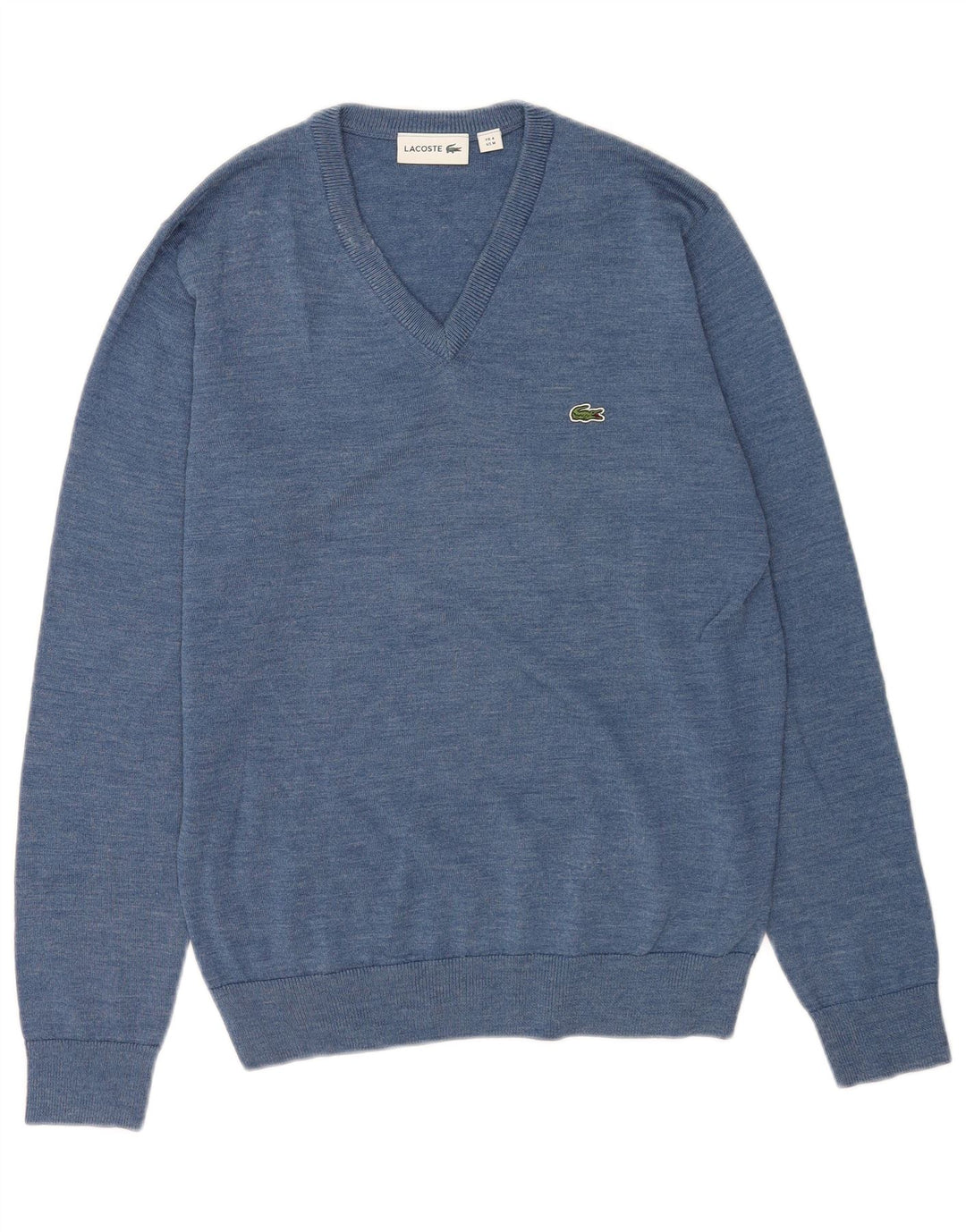 Lacoste Herren-Pullover mit V-Ausschnitt, Größe 4, mittelblaue Wolle