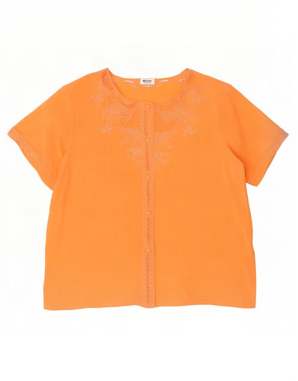 Vintage Damen Kurzarm-Hemdbluse IT 42 Mittelorange geblümte Seide