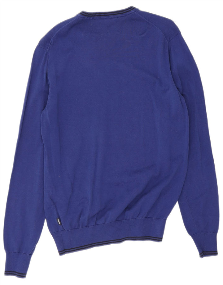 Armani Jeans Herren-Pullover mit V-Ausschnitt, mittelblau, gestreift, Baumwolle