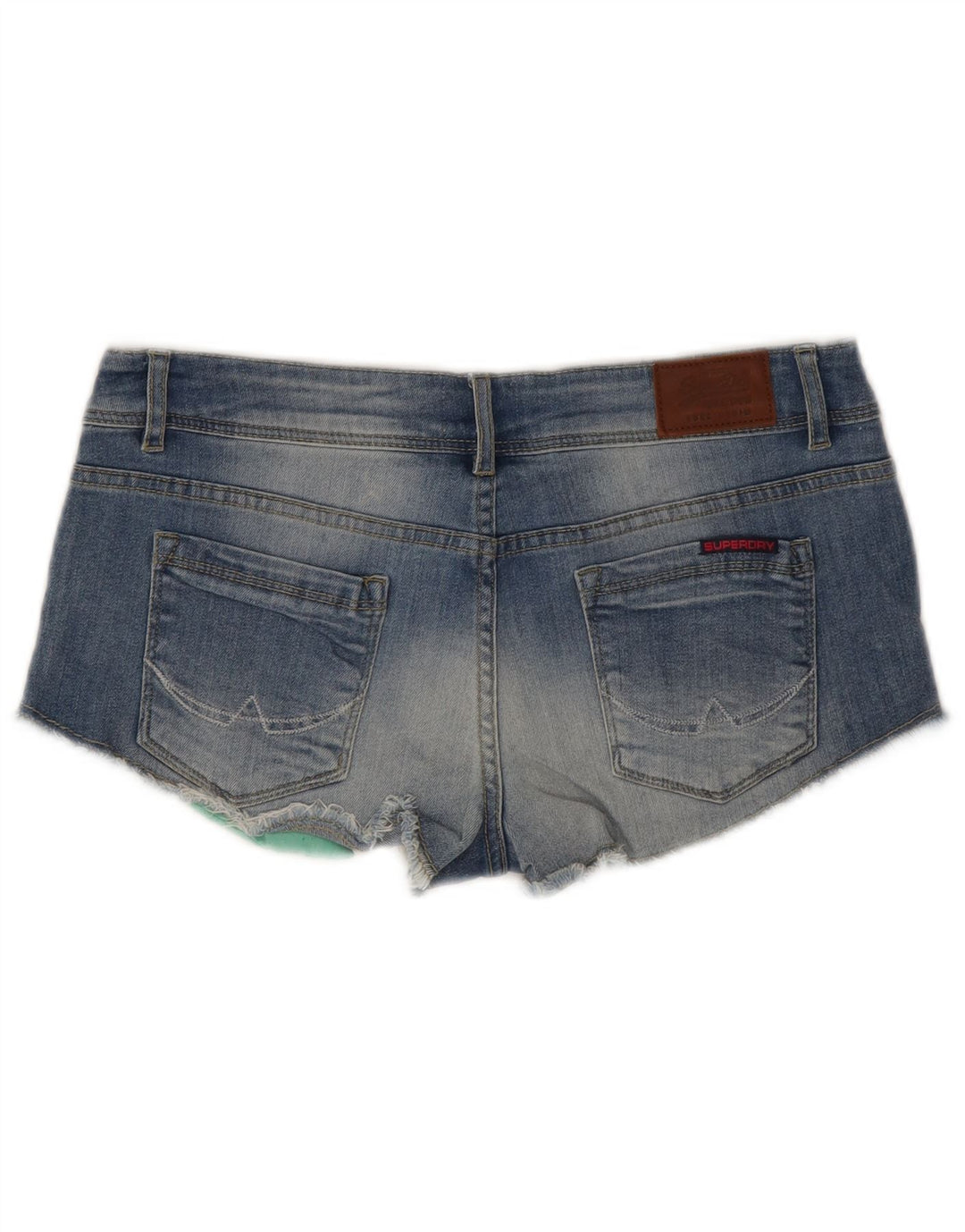 Superdry Damen Denim-Hotpants mit niedriger Taille, W30, mittelblaue Baumwolle
