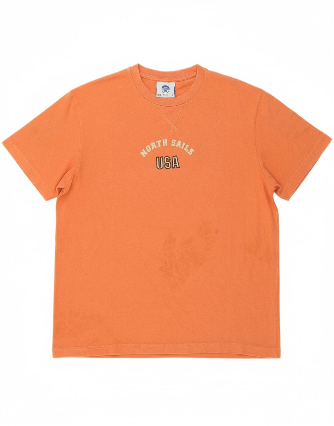 NORTH SAILS Mens USA Graphic T-Shirt Top Small Orange Cotton Vintage North Sails and Second-Hand North Sails from Messina Hembry 