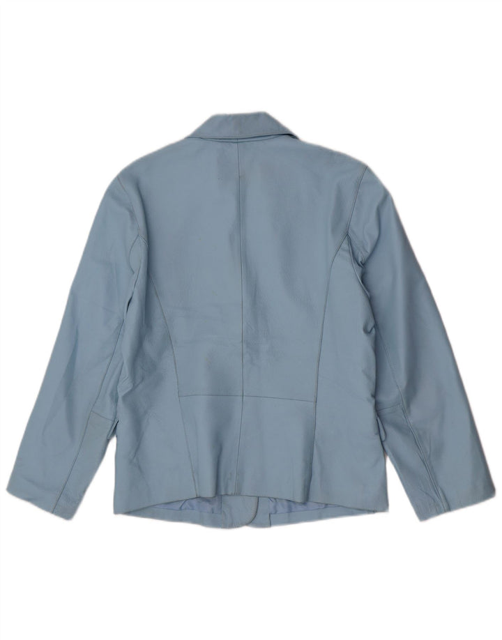 Vintage Damen 2 Knopf Leder Blazer Jacke UK 16 Großes blaues Leder