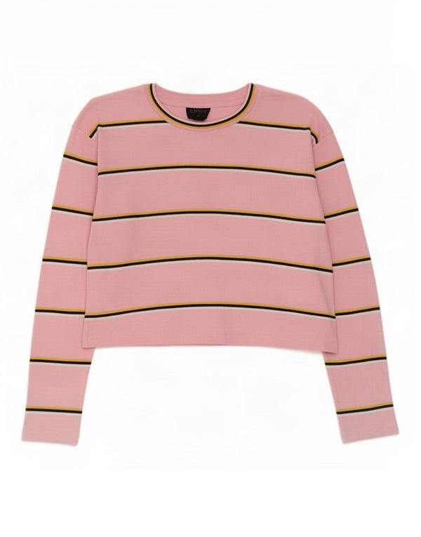 Topshop Damen Crop Top Langarm UK 4 XS Rosa gestreift Baumwolle