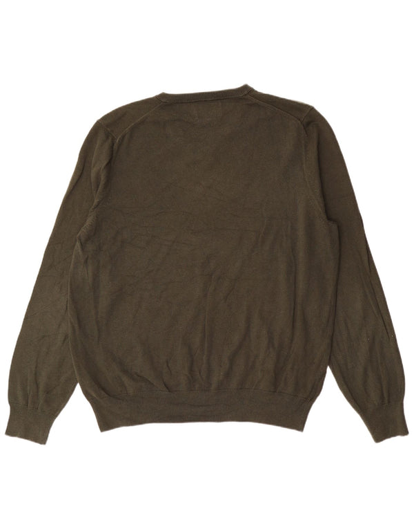 Marks & Spencer Mens V-Neck Jumper Sweater XL Khaki Cotton