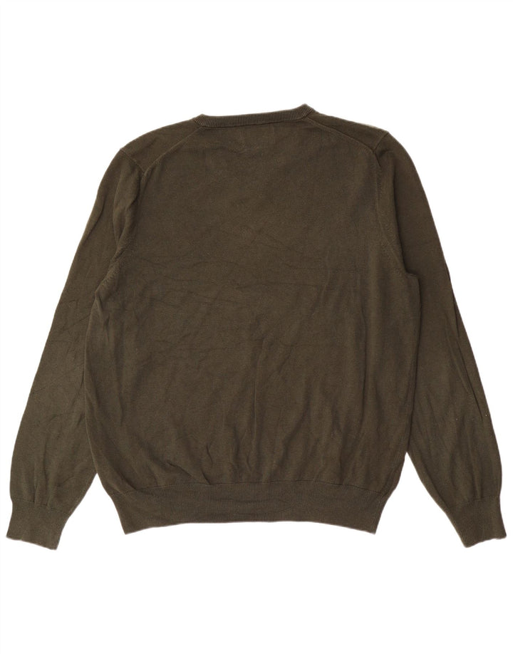 Marks & Spencer Herren-Pullover mit V-Ausschnitt, XL, Khaki, Baumwolle