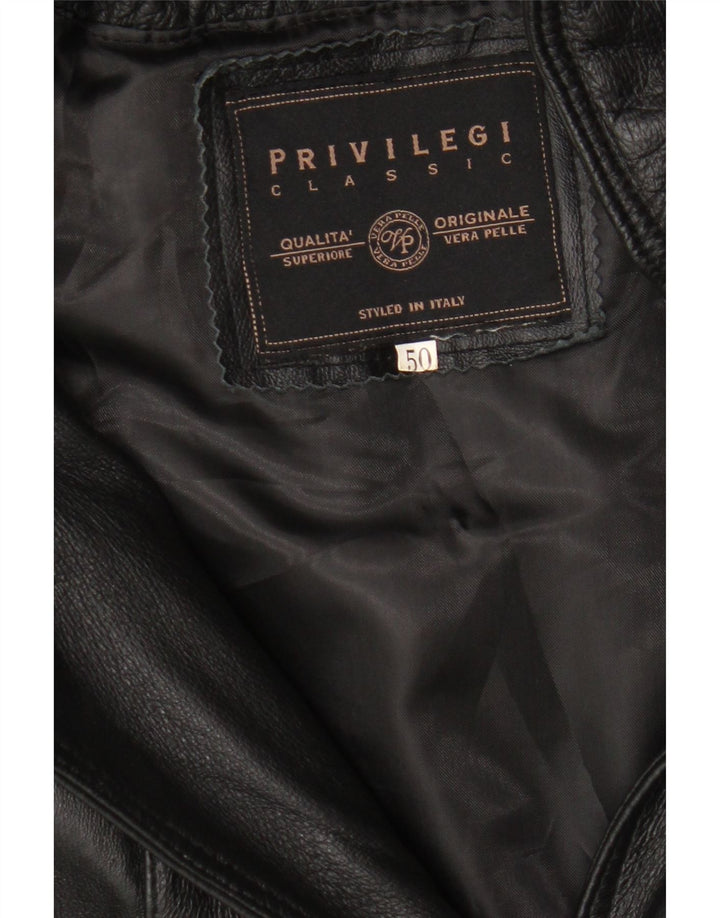 Privilegi Damen-Übergroßer Ledermantel mit Kapuze IT 50 XL Schwarzes Leder