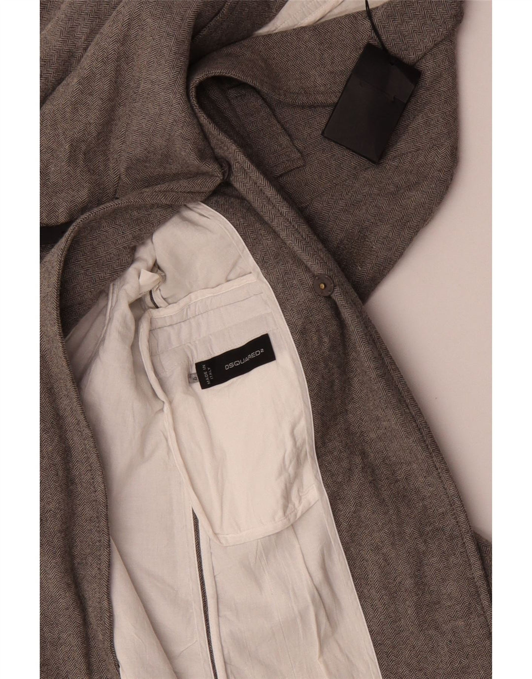 Dsquared2 Damen Mantel IT 42 Mittelgraue Fischgrätenwolle