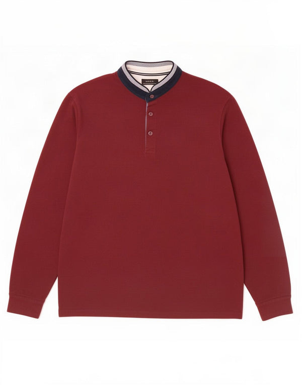 Zara Herren Langarm-Rugby-Poloshirt, groß, Burgunderrot