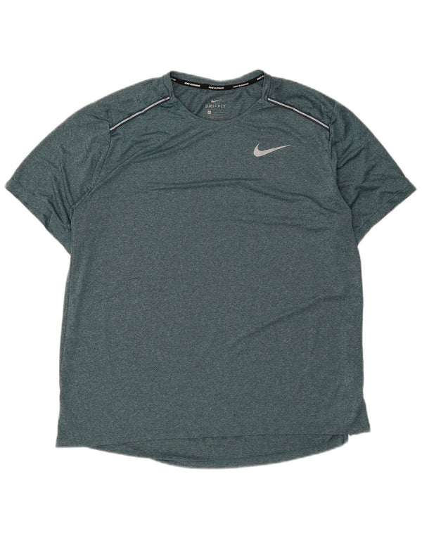 Nike Herren-Lauf-T-Shirt-Oberteil XL, grün meliert, Polyester, Sport