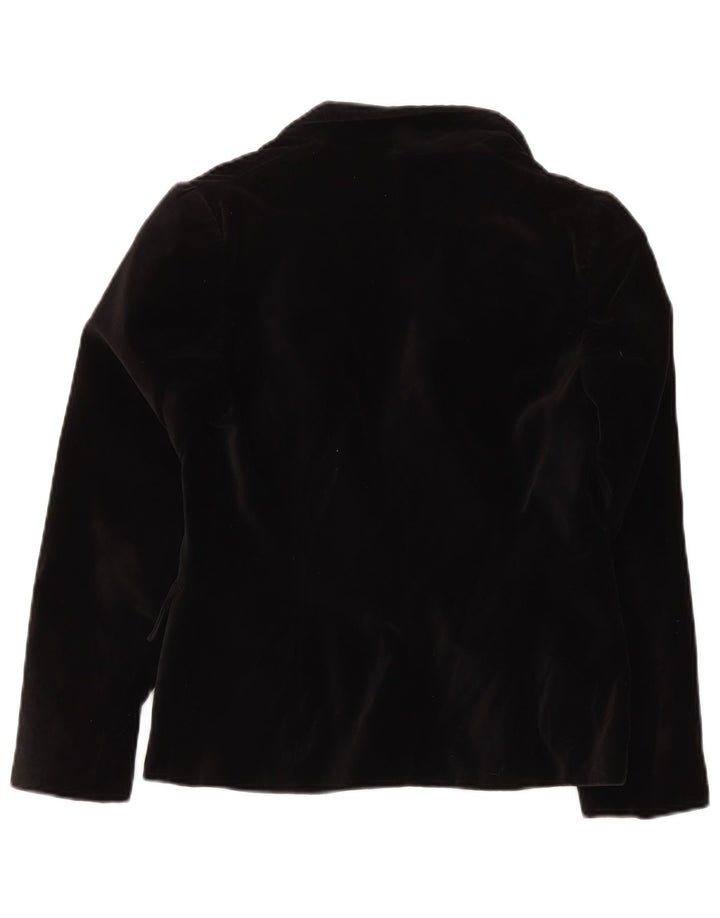 Vintage Damen 1 Knopf Samt Blazer Jacke UK 10 Small Schwarze Baumwolle