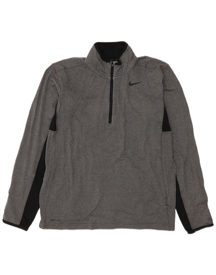 NIKE Herren Dri Fit Pullover-Trainingsoberteil mit Reißverschluss und Farbblock in Mittelgrau