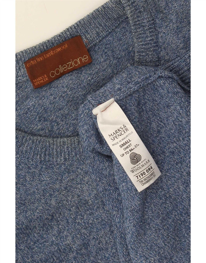 Marks & Spencer Herren-Pullover mit Rundhalsausschnitt, klein, blau gefleckte Lammwolle