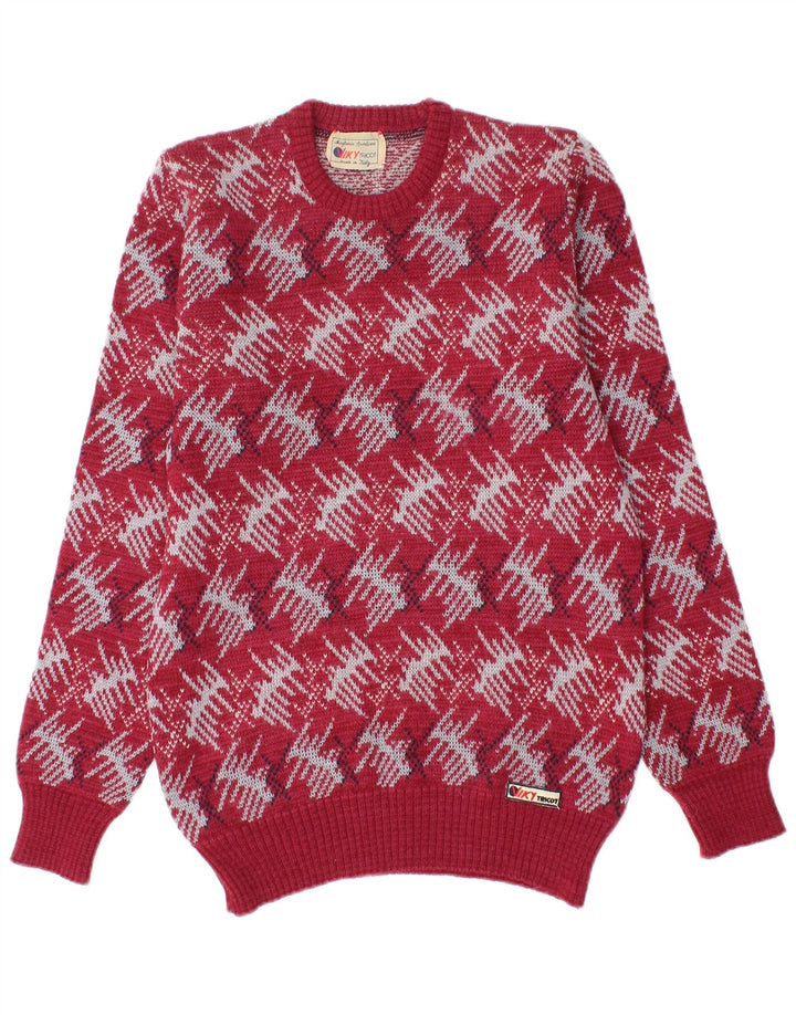 Viky Tricot Herren-Pullover mit Rundhalsausschnitt, kleine rote geometrische Schurwolle