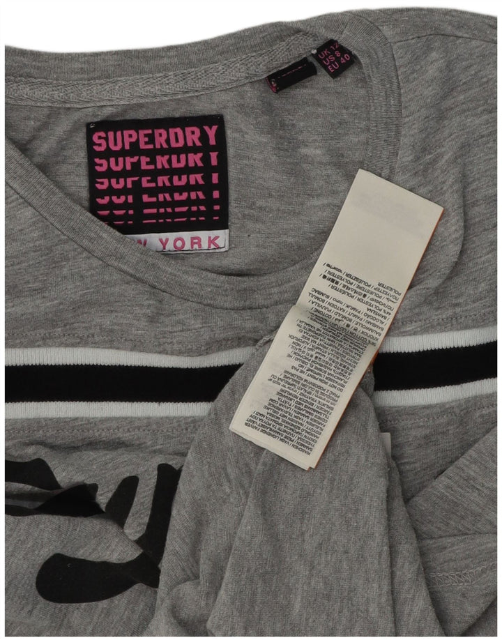 Superdry Damen Grafik-T-Shirt-Oberteil UK 12 Mittelgraue Baumwolle