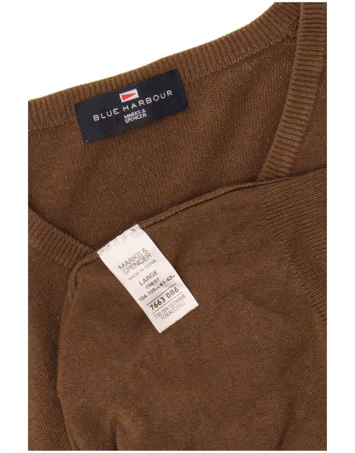 MARKS & SPENCER Herren Blue Harbor V-Ausschnitt Pullover Pullover Large Braun