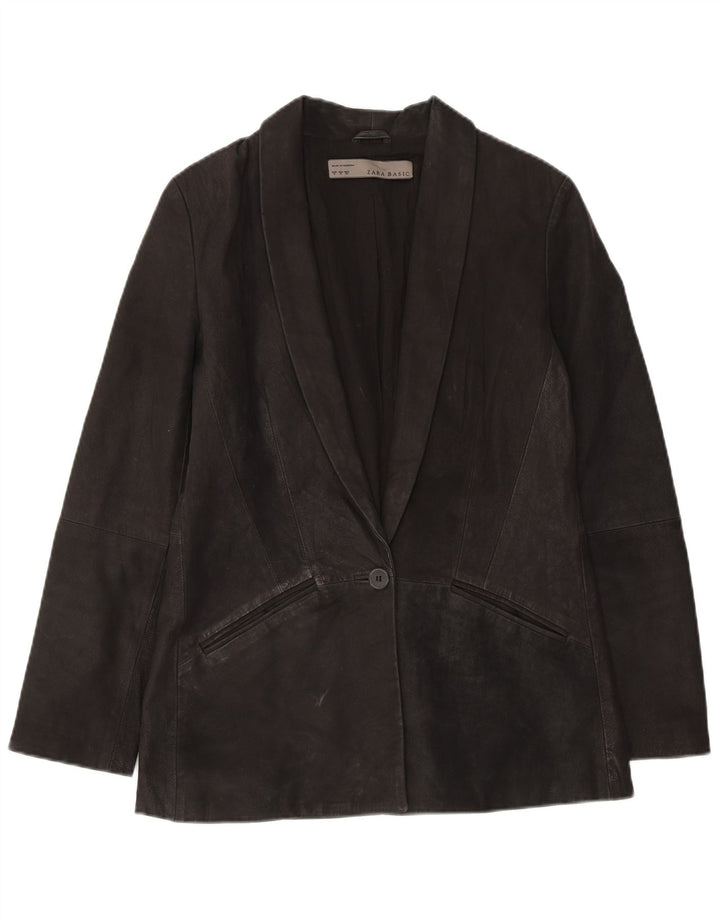 Zara Damen 1-Knopf-Wildleder-Blazer-Jacke UK 10 Small Schwarzes Leder