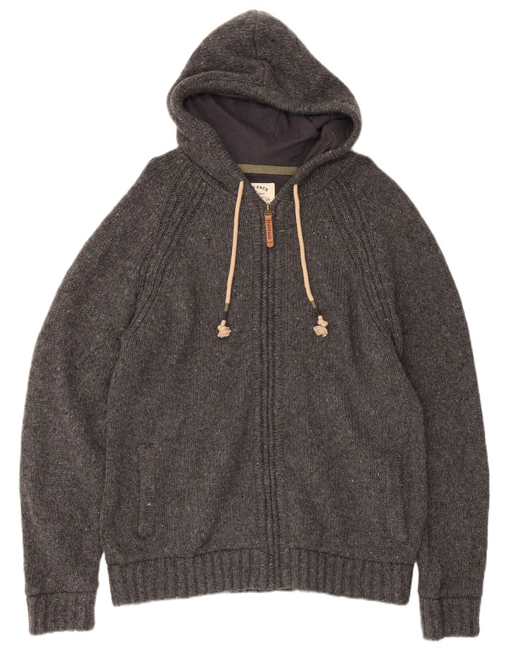 Fat Face Herren-Strickjacke mit Kapuze, groß, aus grauer Wolle