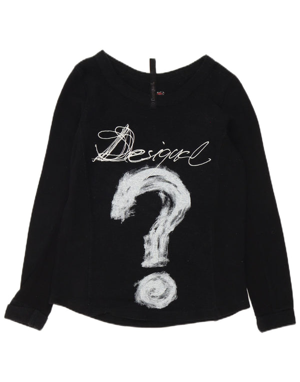 Desigual Womens Graphic Top Langarm UK 14 Mittelschwarze Baumwolle