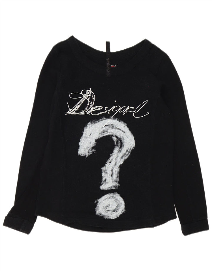 Desigual Womens Graphic Top Langarm UK 14 Mittelschwarze Baumwolle