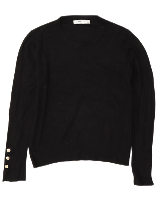 Zara Damen-Pullover, übergroß, U-Boot-Ausschnitt, Gr. 10, Größe S, schwarze Viskose