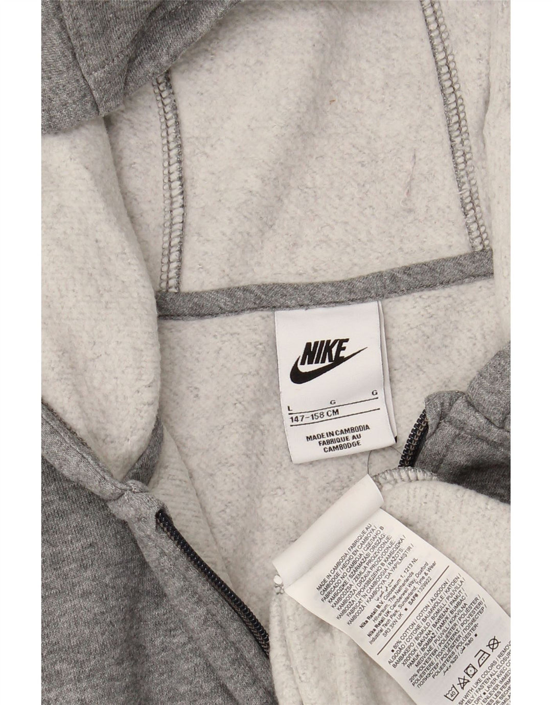 NIKE Jungen-Kapuzenpullover mit Reißverschluss, 12–13 Jahre, groß, graue Baumwolle