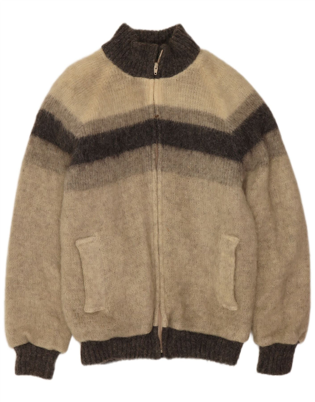 Alafoss Icewool Herren Strick-Bomberjacke UK 40 Large Grau Colourblock Winter