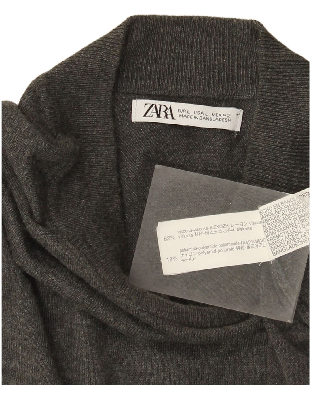 Zara Herren-Pullover mit Rollkragen, groß, graue Viskose