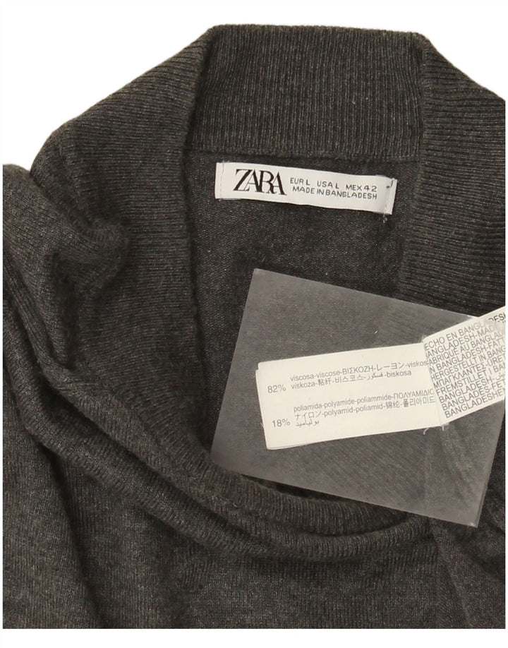 Zara Herren-Pullover mit Rollkragen, groß, graue Viskose
