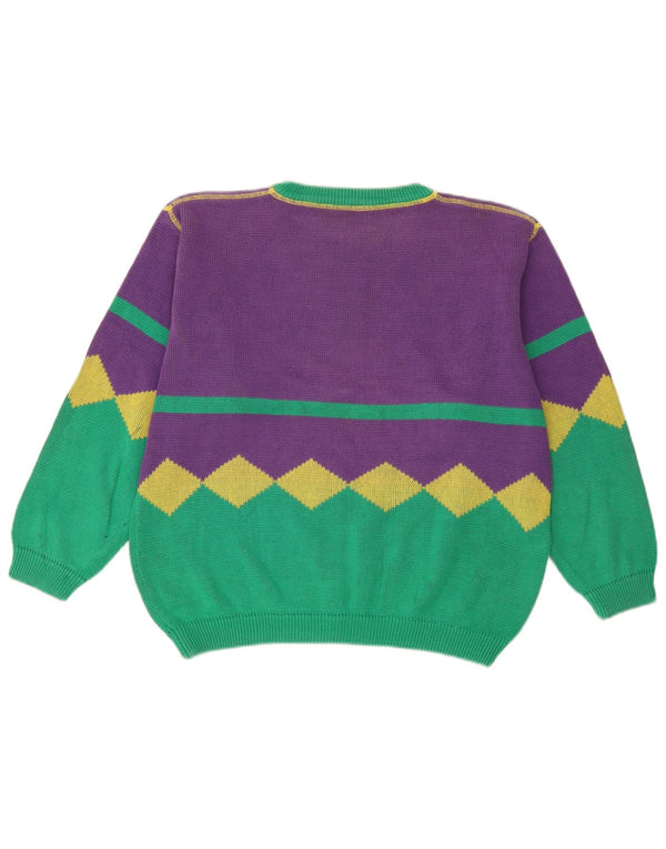 Benetton Damen-Pullover mit U-Boot-Ausschnitt IT 48 XL Lila Colourblock-Baumwolle