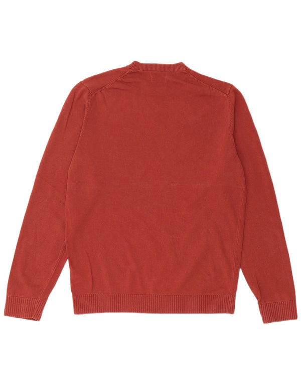 Massimo Dutti Herren-Pullover mit Rundhalsausschnitt, mittelgroße burgunderfarbene Baumwolle