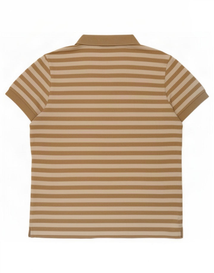 Lacoste Herren-Poloshirt, Größe 4, mittelbraun, gestreift, Baumwolle
