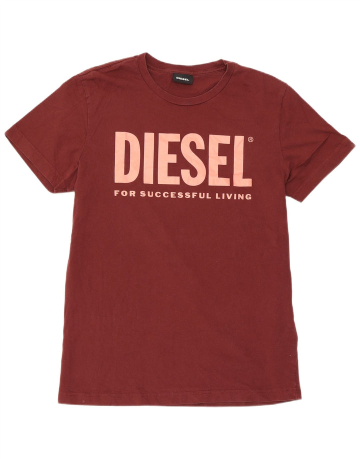 Diesel Herren Grafik-T-Shirt-Oberteil aus mittlerer burgunderroter Baumwolle