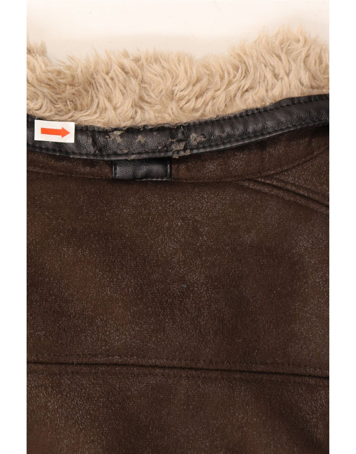 C&A Womens Sherpa Leather Coat UK 12 Medium Brown Vintage C&A and Second-Hand C&A from Messina Hembry 
