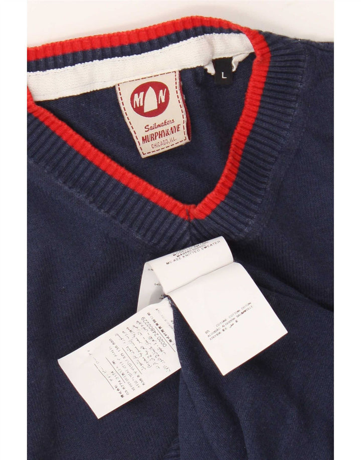 Murphy & Nye Herren-Sailmakers-Pullover mit V-Ausschnitt, groß, marineblaue Baumwolle