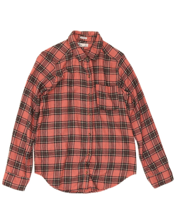 Hollister Boyfriend-Fit-Flanellhemd für Damen, UK 10, klein, rosa kariert, Viskose