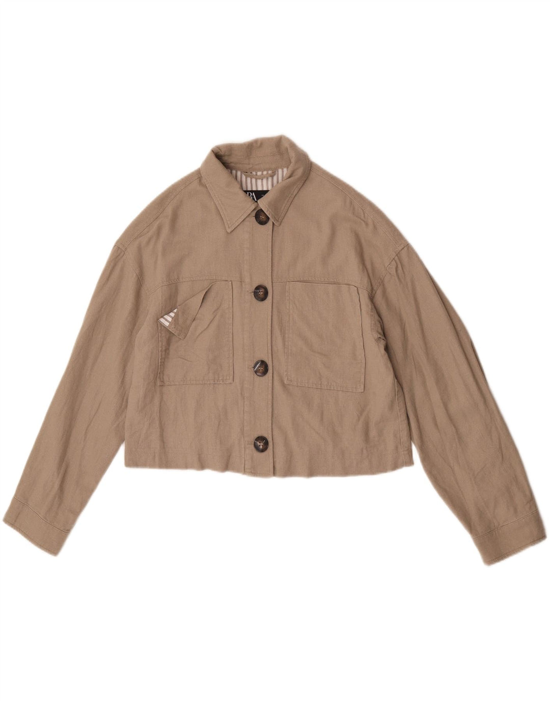 Zara Damen Crop Übergroße Bomberjacke UK 10 Small Beige Leinen