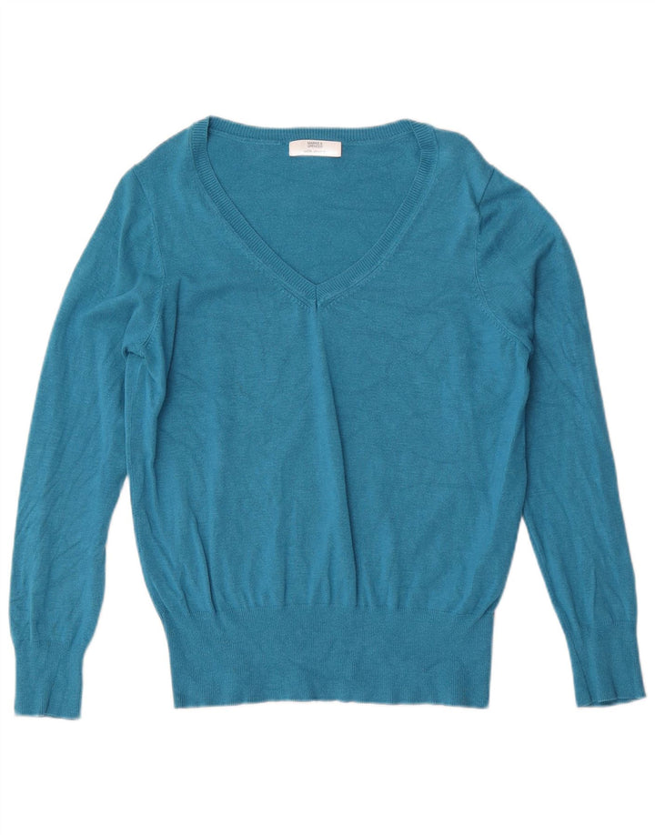 Marks & Spencer Damen-Pullover mit V-Ausschnitt, UK 14, mitteltürkisfarbene Viskose