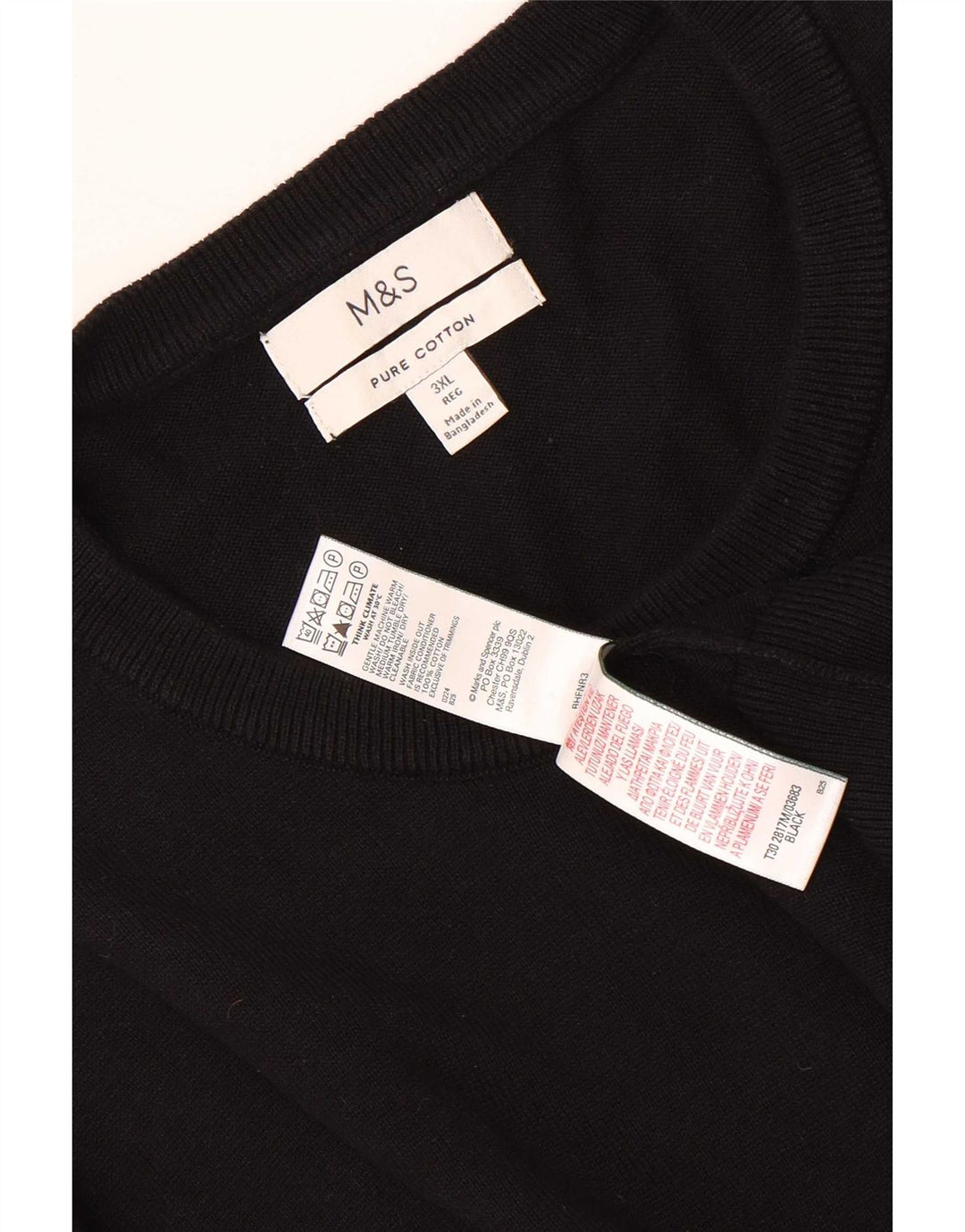 Marks & Spencer Herren-Pullover mit Rundhalsausschnitt, 3XL, schwarze Baumwolle