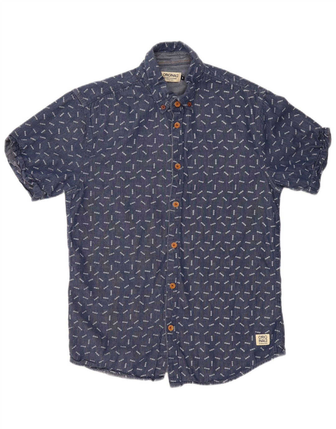 Jack & Jones Herren-Kurzarmhemd mit abstraktem Muster aus mittelblauer Baumwolle